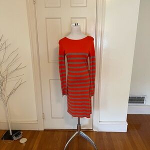New Sail to Sable Orange Grey Knit Long Sleeve Dress XS Costal Nautical